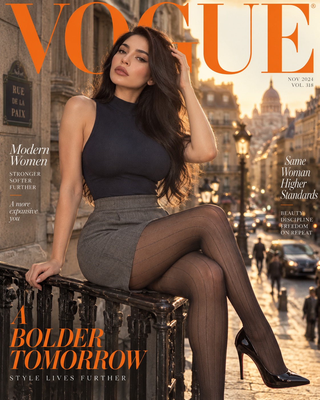 Golden-Hour Street Fashion Magazine Cover output 1