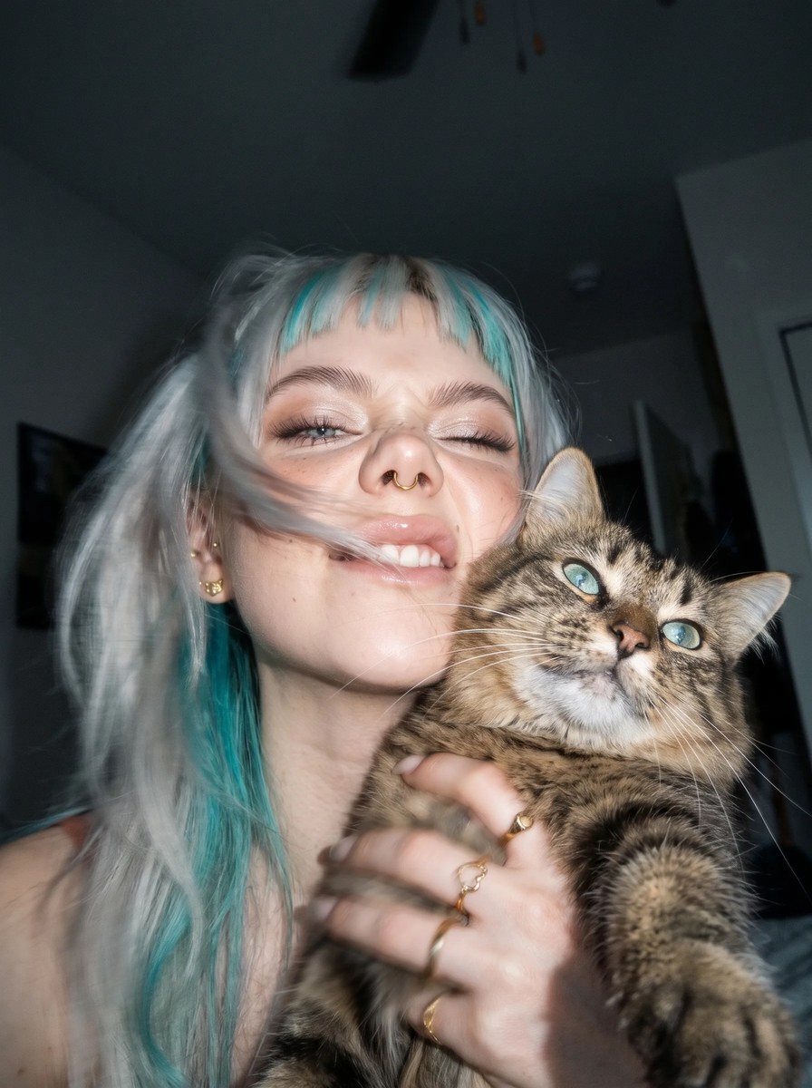 Young Woman Cuddling a Tabby Cat output 3