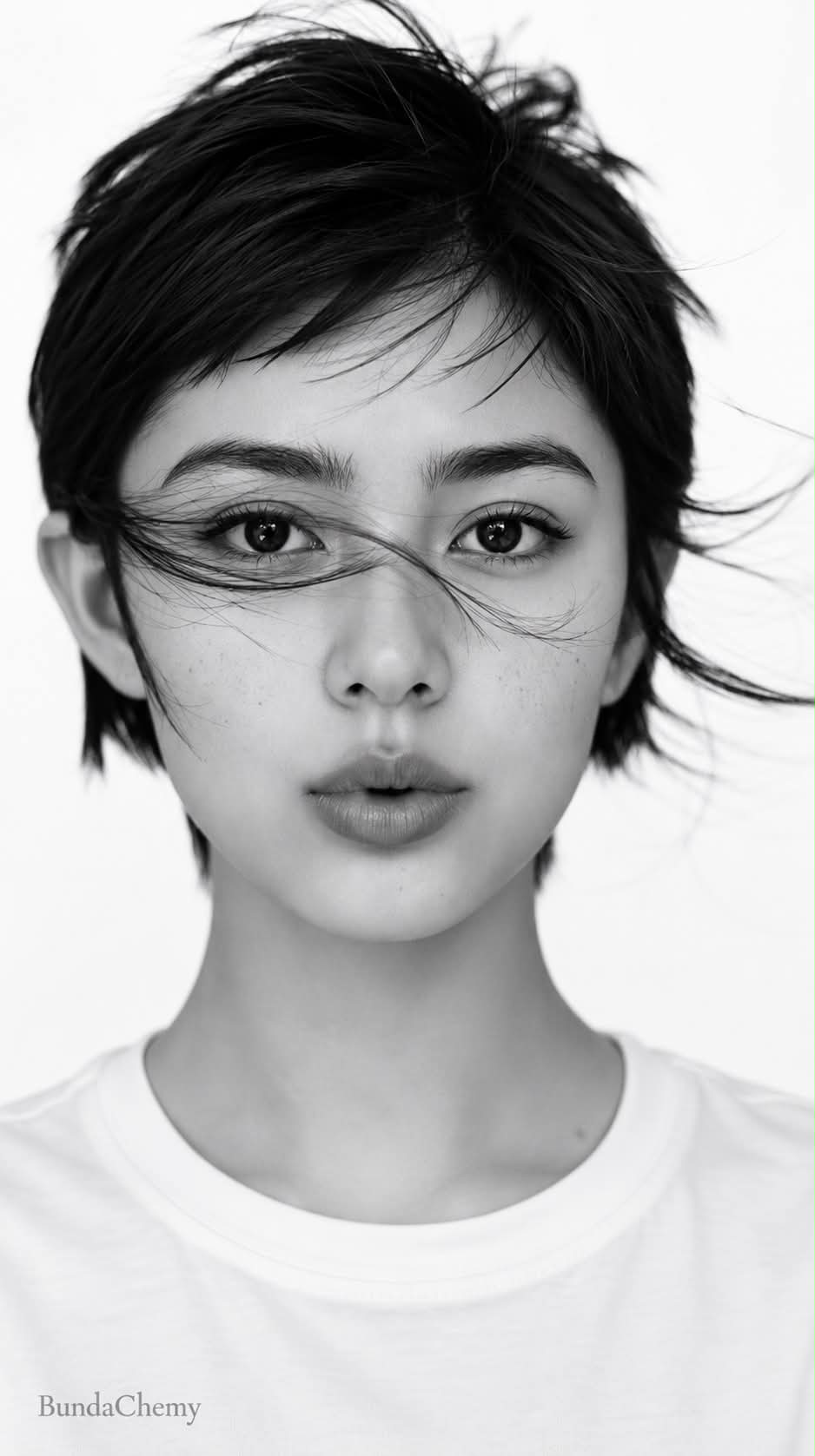 Black-and-White Pixie-Cut Beauty Portrait output 3