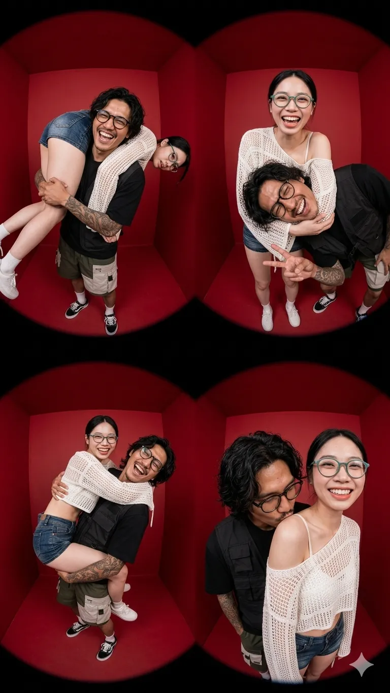 Playful Couple in a Deep Red Room