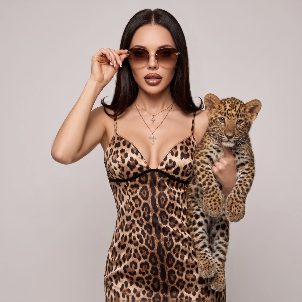 High-Fashion Portrait with a Leopard Cub