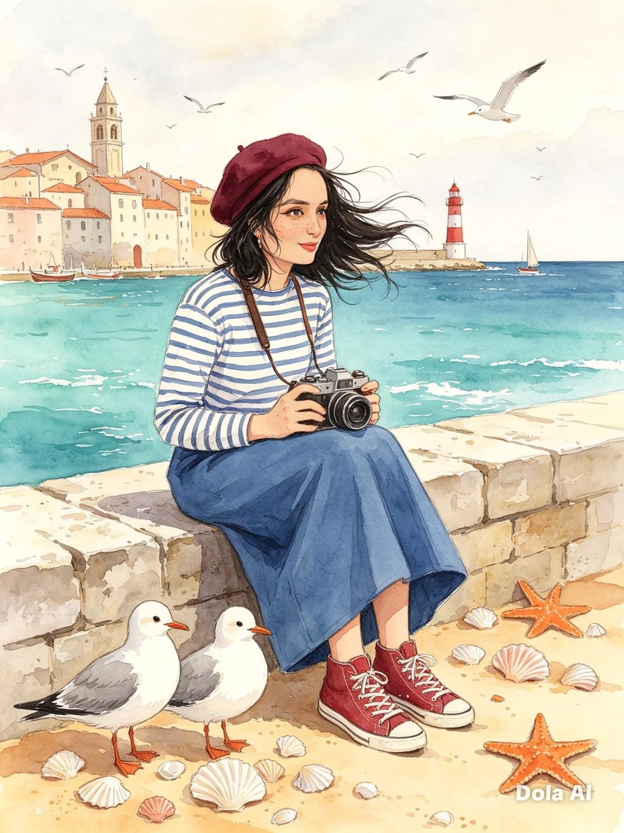 Nostalgic Watercolor Seaside Illustration