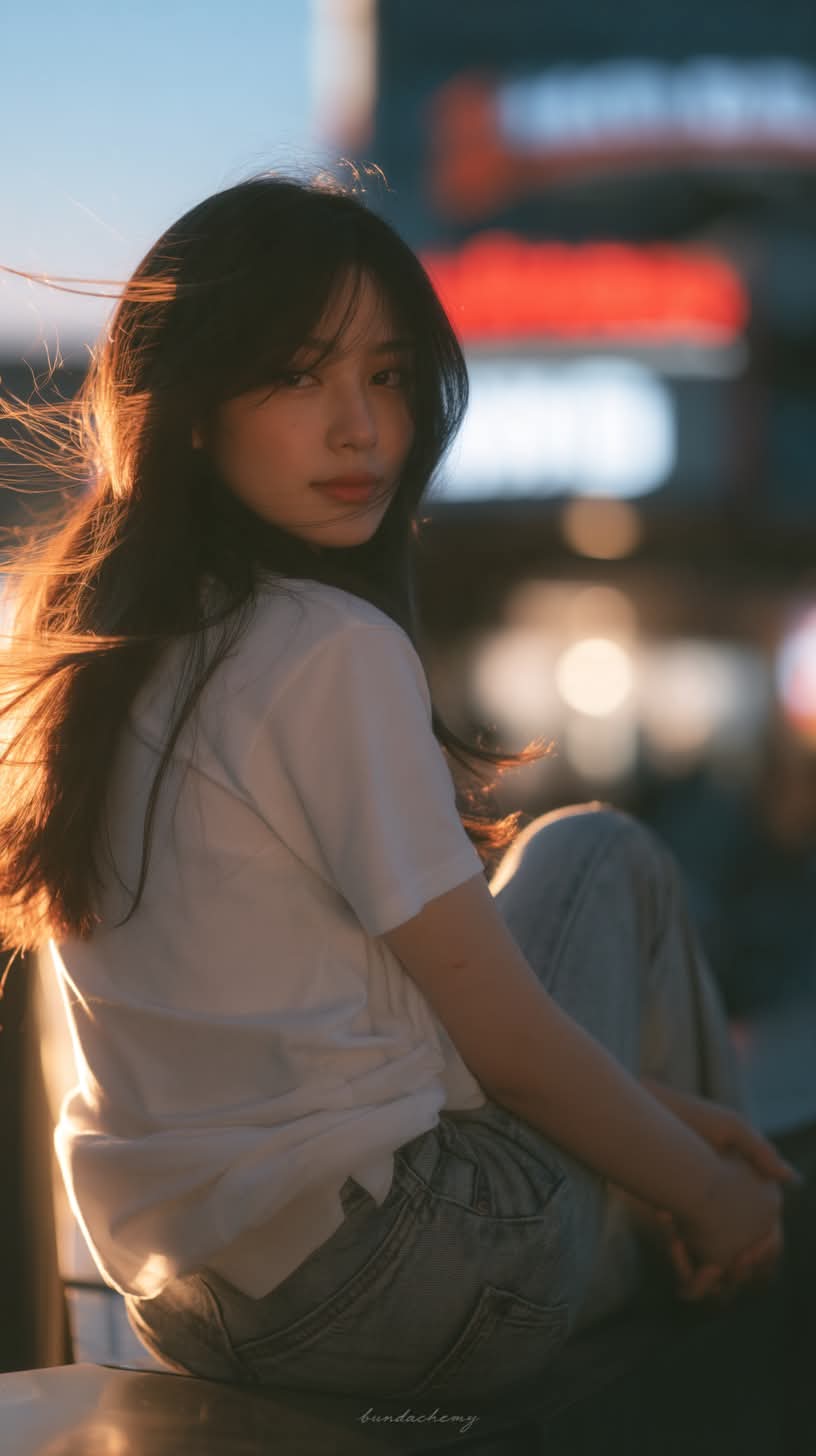 Golden-Hour City Ledge Portrait output 1