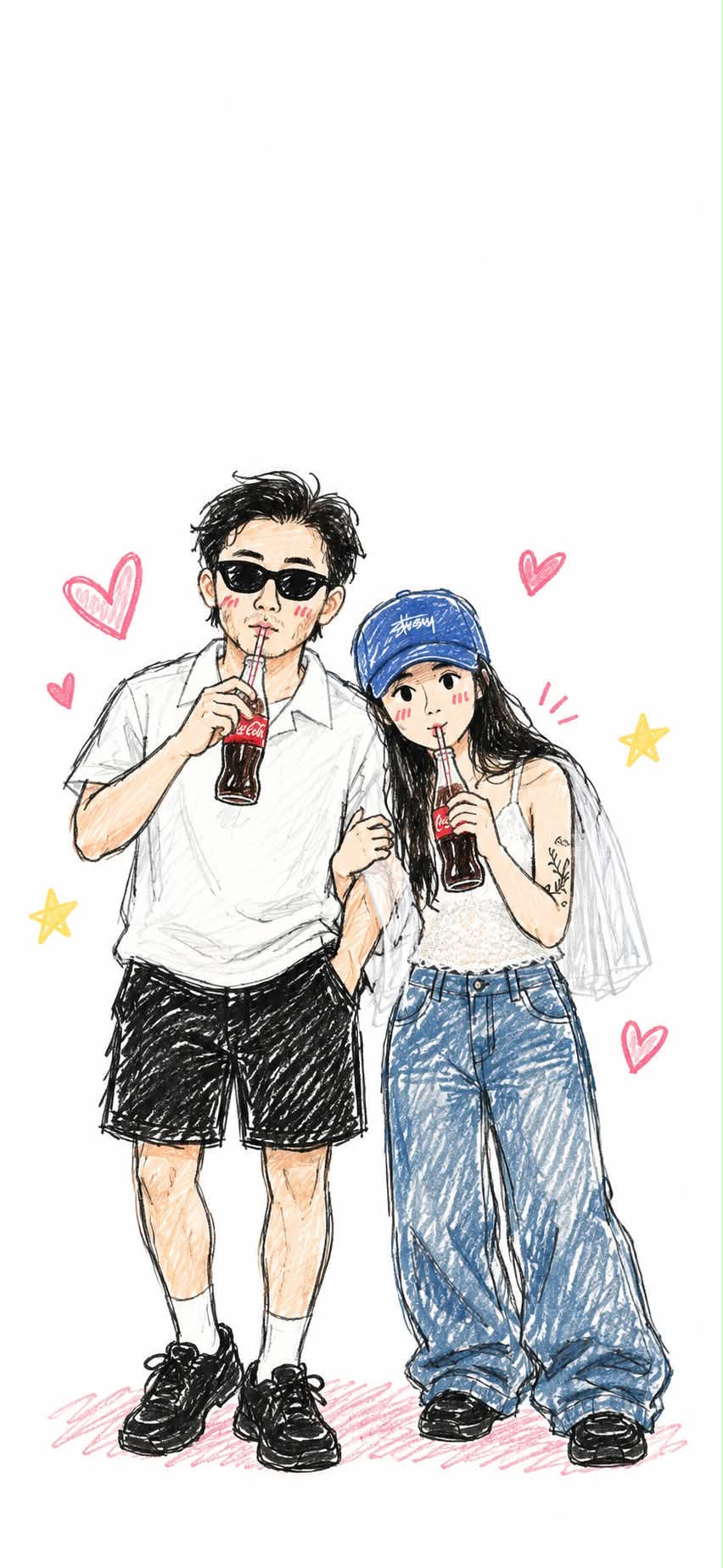 Hand-Drawn Couple Phone Wallpaper output 2