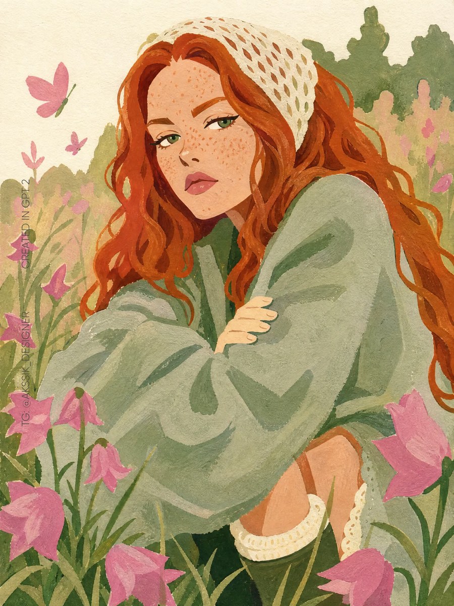 Gouache Caricature Portrait in Sage and Rose output 1