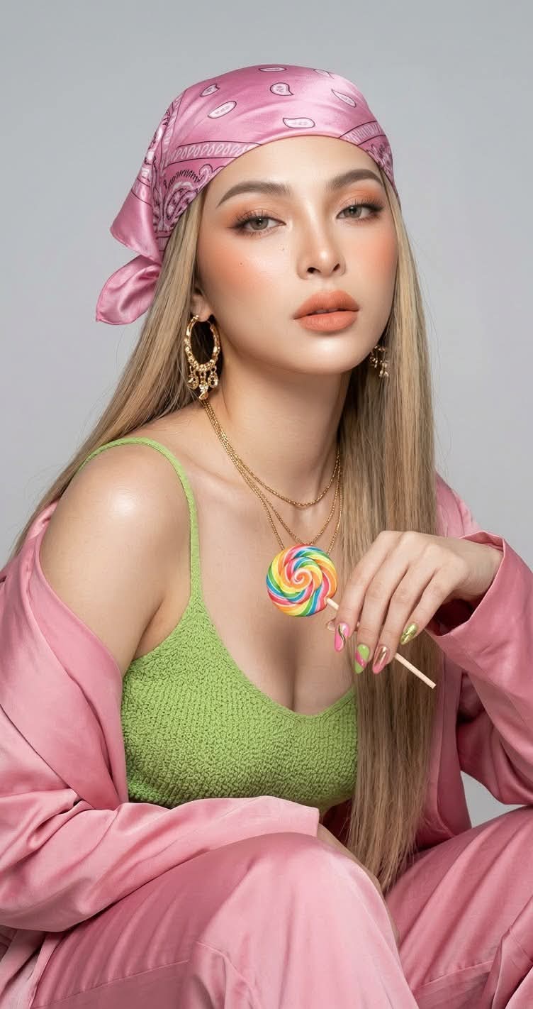 High-Fashion Apple-Green Satin Studio Portrait output 10