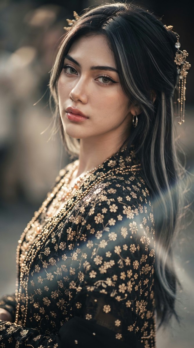 The Lady — Elegant Golden Floral Portrait output 1