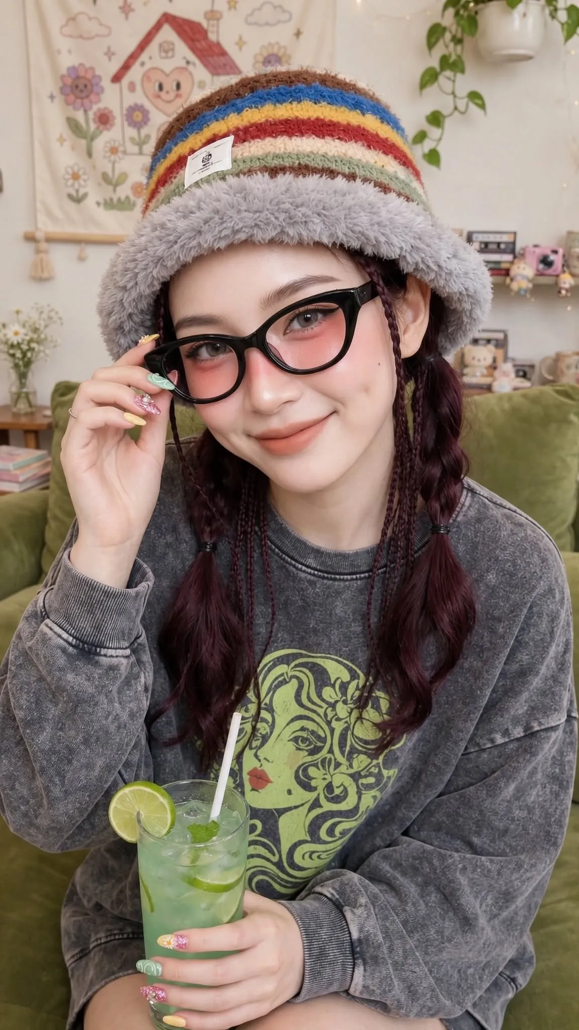 Playful Harajuku-Casual Portrait with a Fuzzy Bucket Hat output 4