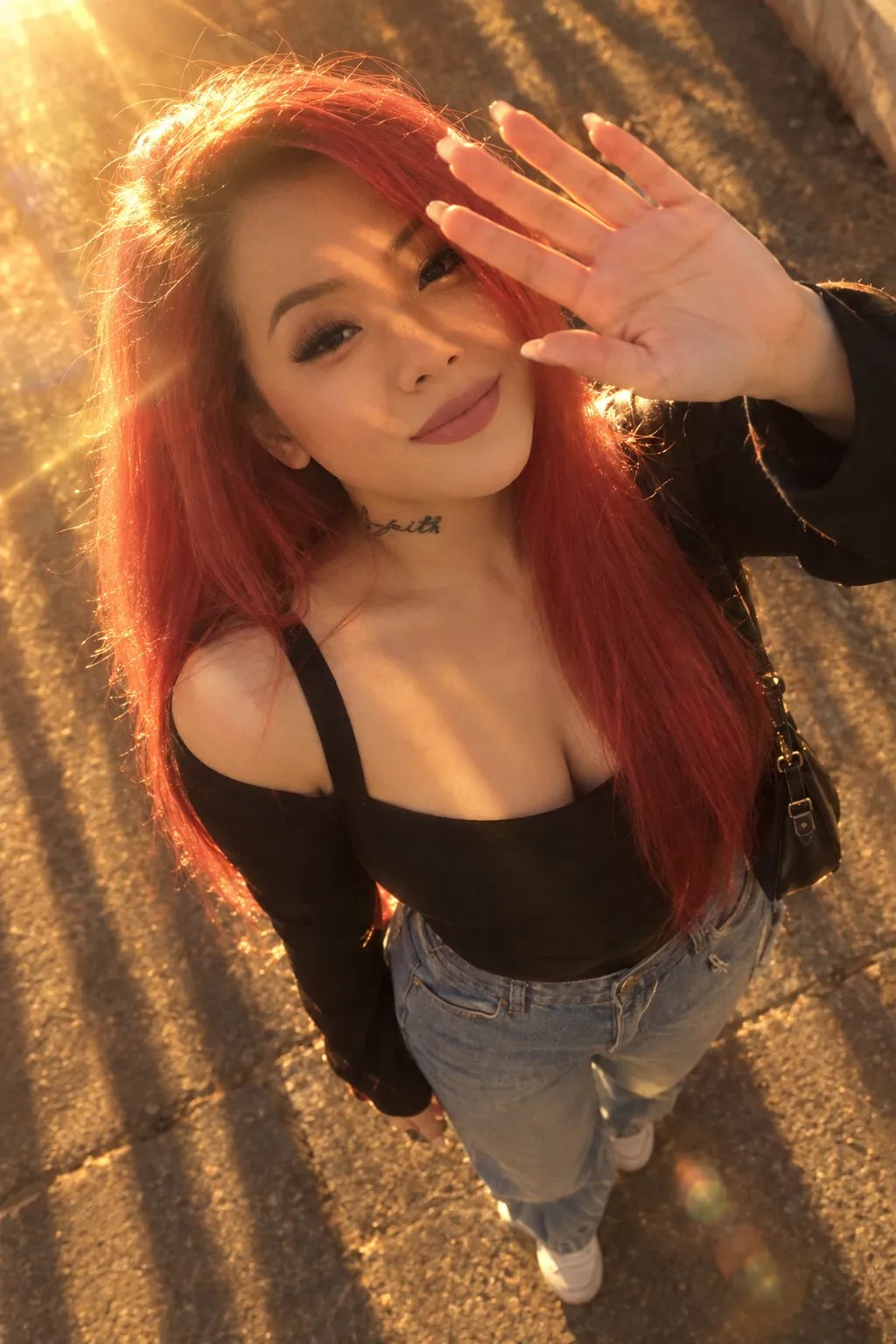 Golden-Hour Overhead Fashion Portrait