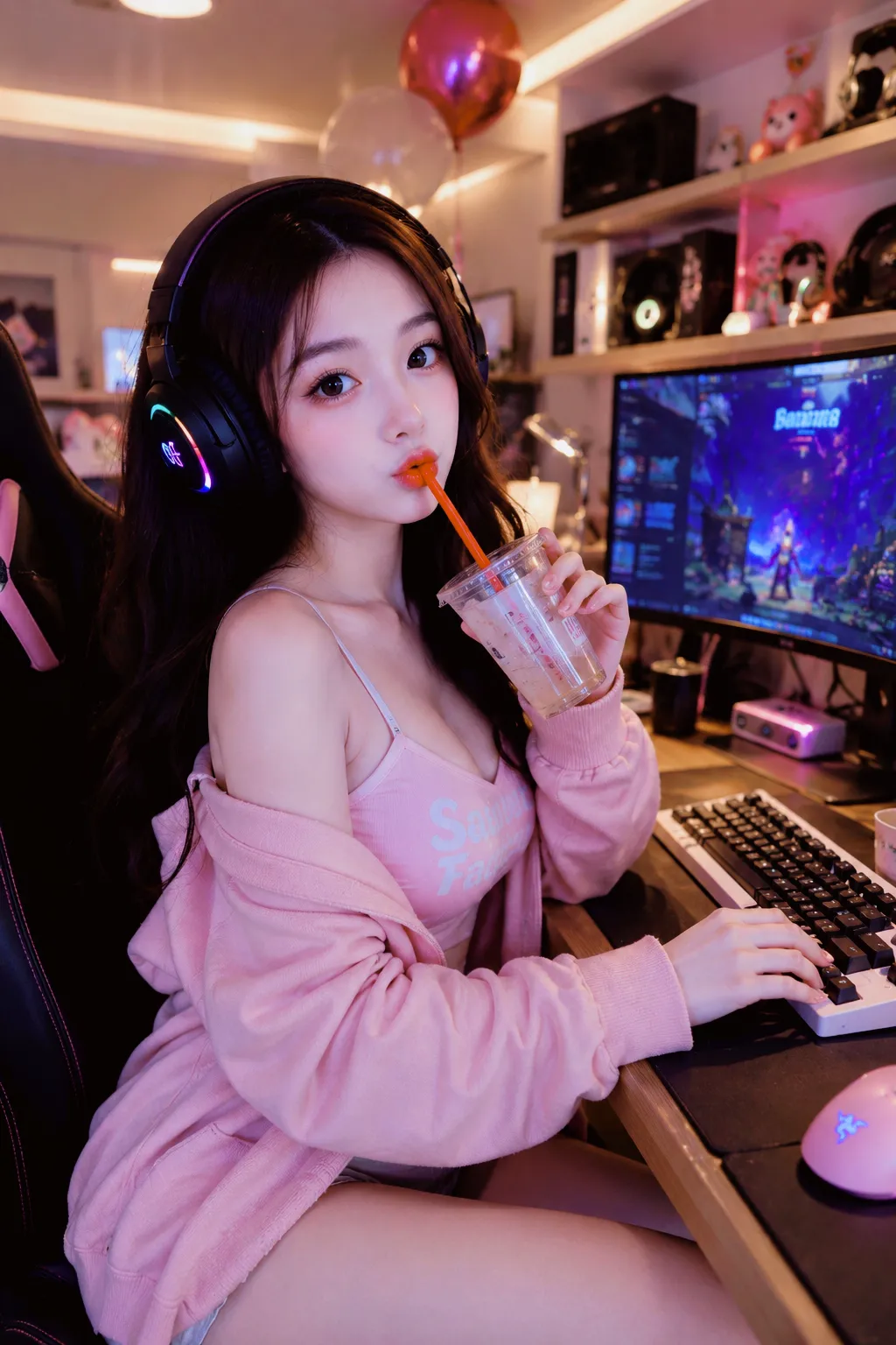 Pink Grind Serenity — Photorealistic Gaming Portrait