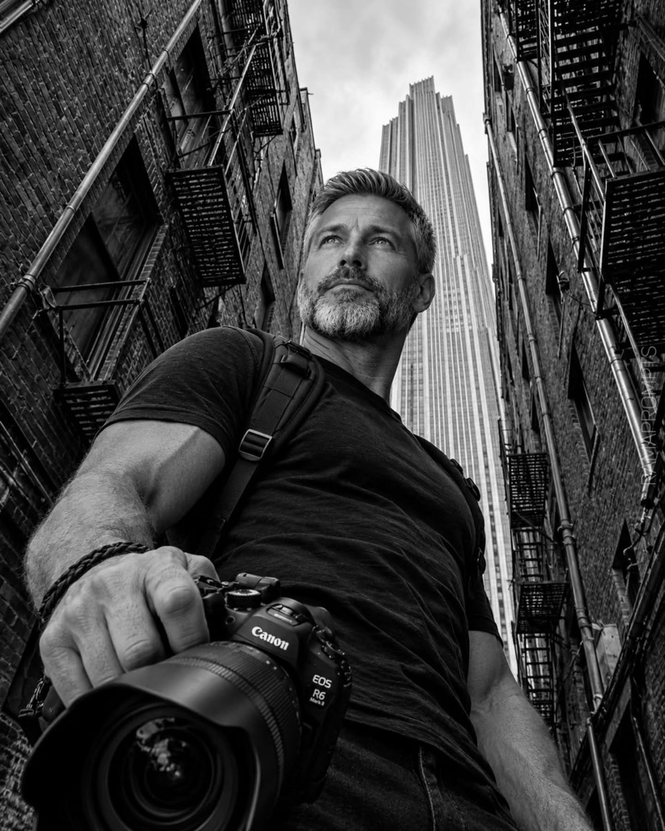 Black-and-White Street Photographer in an Urban Alley