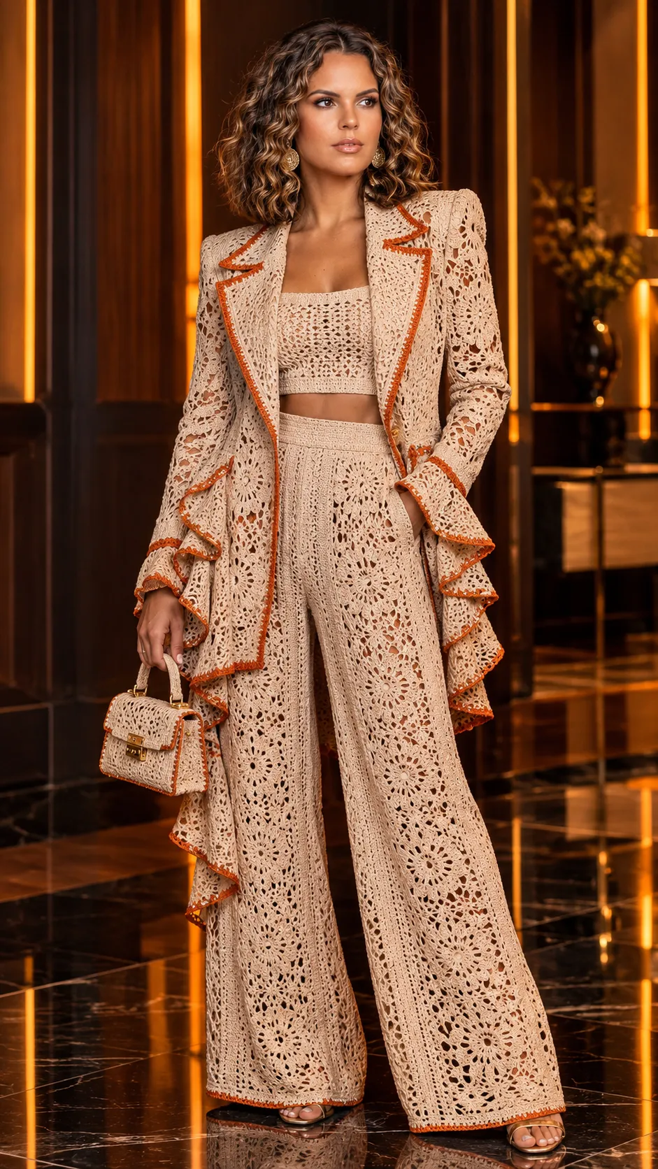 Luxury Champagne Crochet Fashion Editorial