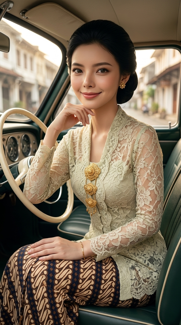 Timeless Kartini Kebaya Portrait in a Classic Car