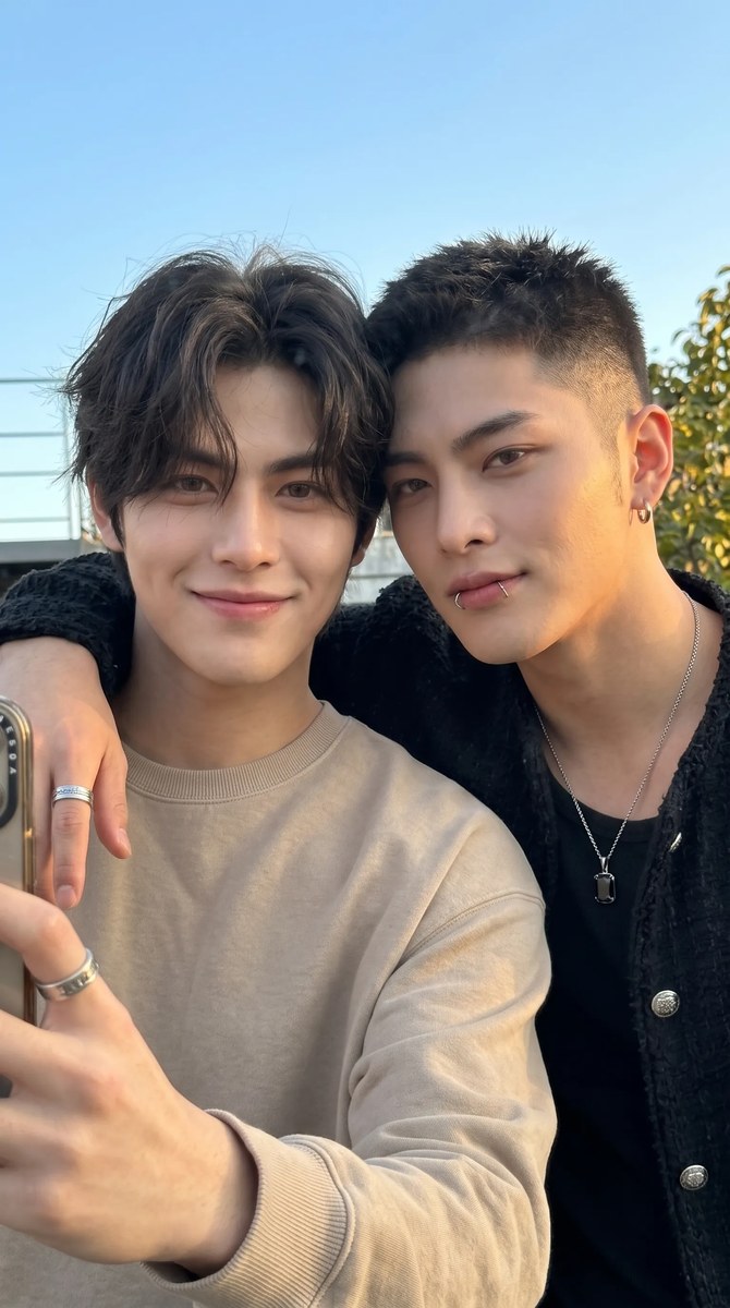 Golden-Hour Mirror Selfie of Two Young Men output 8