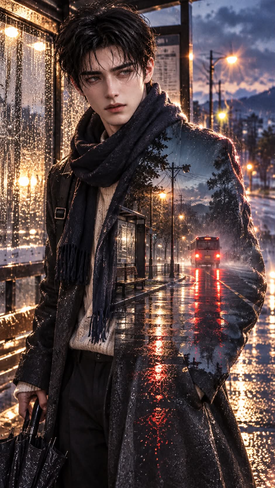 Will You Return When the Rain Stops? — Double-Exposure Portrait output 2