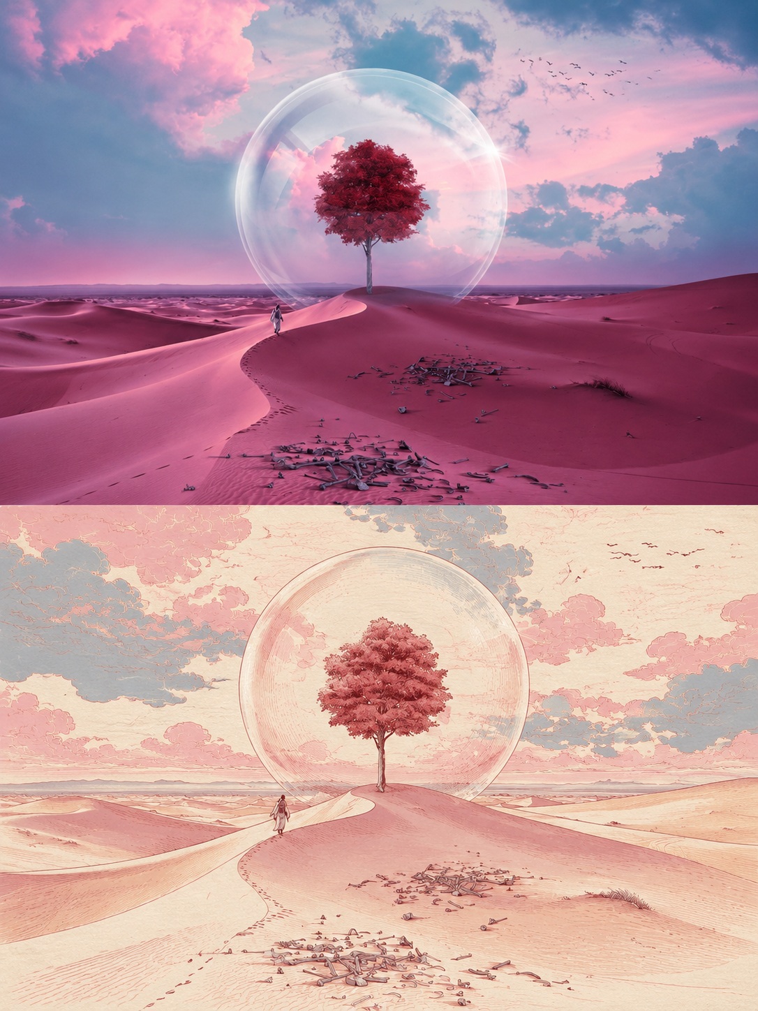 Original Photo and Eastern Line-Art Split Image output 5