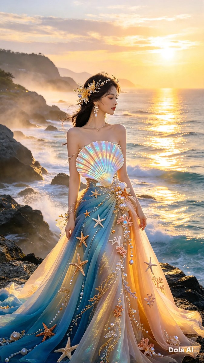 Iridescent Seashell Gown at Sunrise output 3