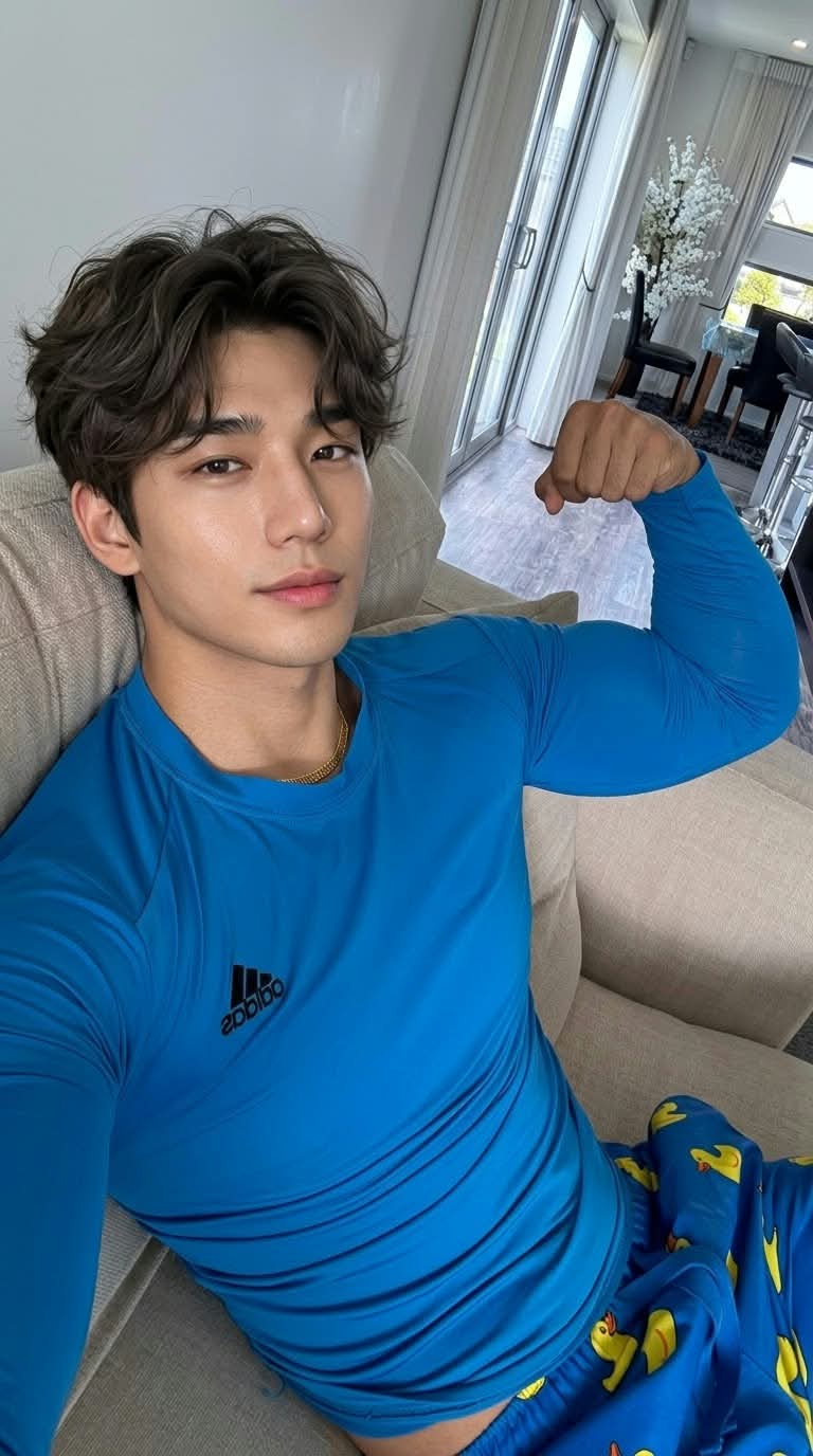 Blue Athletic Selfie on a Sofa output 1
