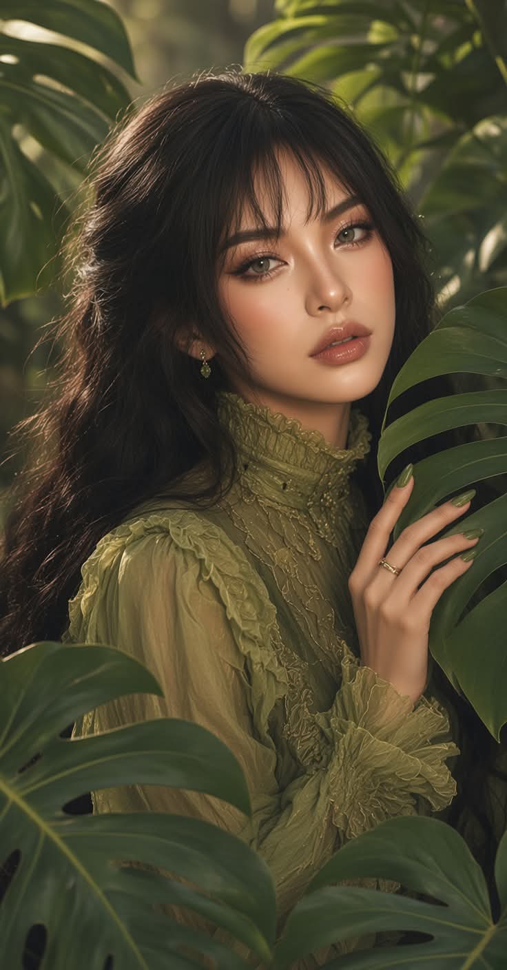Moss-Green Editorial Portrait Among Tropical Leaves output 7