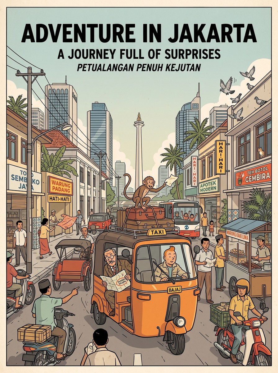 Tintin-Inspired Travel Adventure Comic Illustration output 3