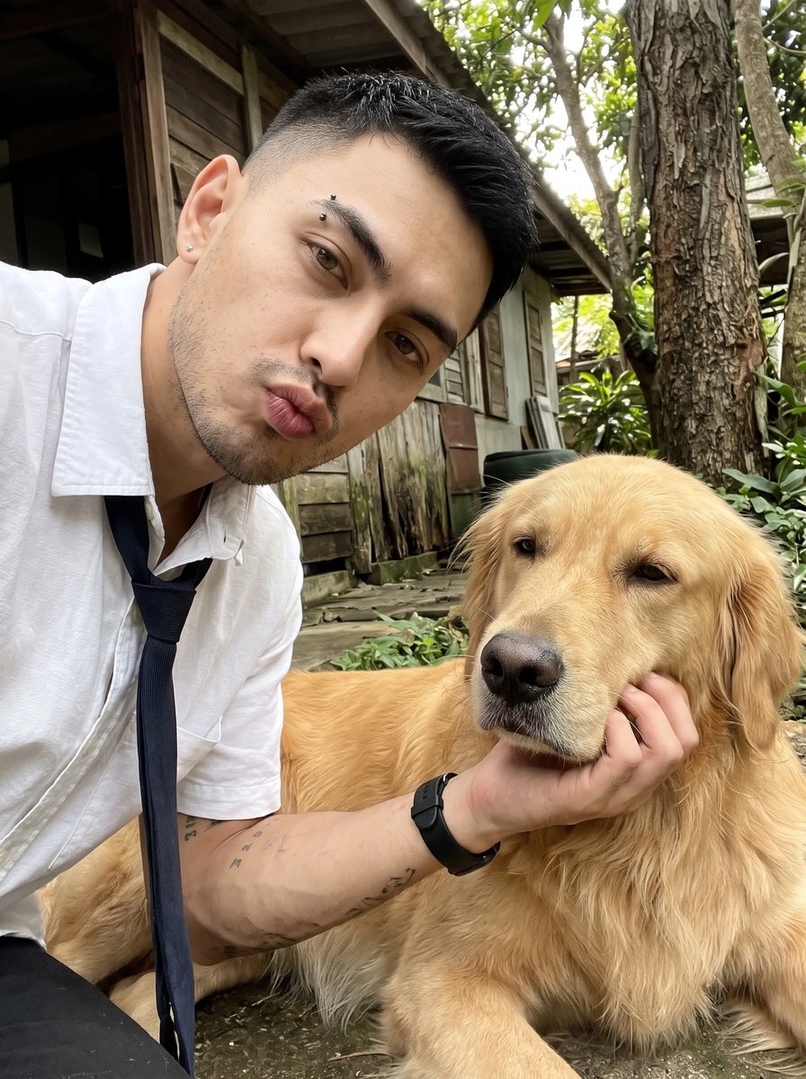 Candid Smartphone Selfie with a Golden Retriever