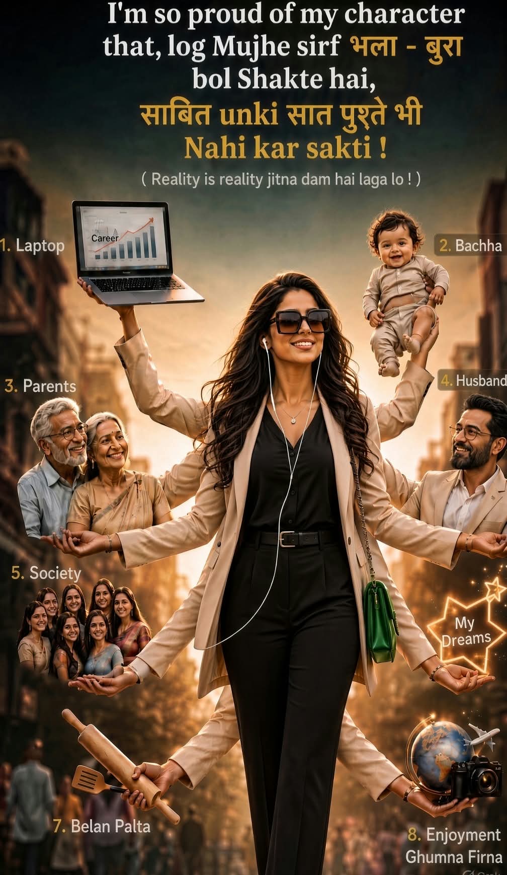 Eight-Armed Multitasking Woman Cinematic Poster