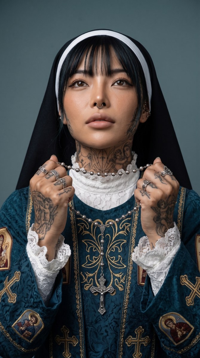 Sacred-Tattoo Nun Editorial Portrait output 3