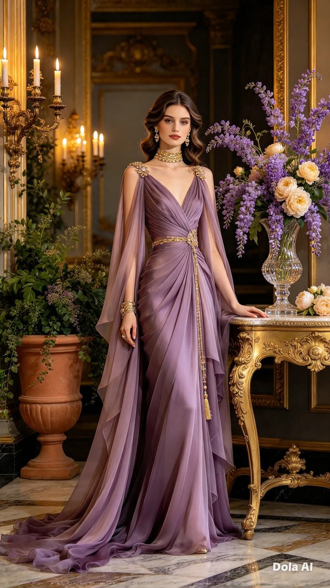 Woman in a Dusty Purple Gown in a Candlelit Interior output 4