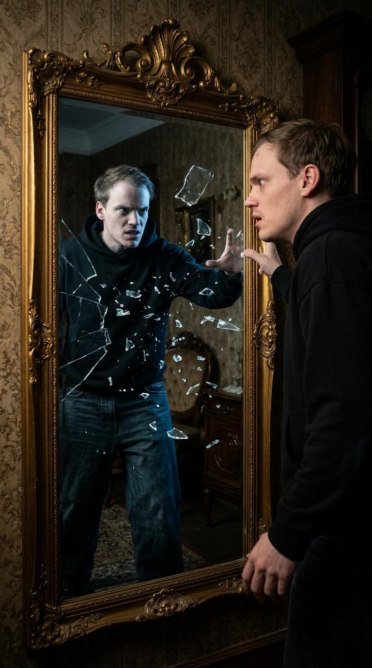 Uncanny Mirror Reflection Horror Portrait output 1