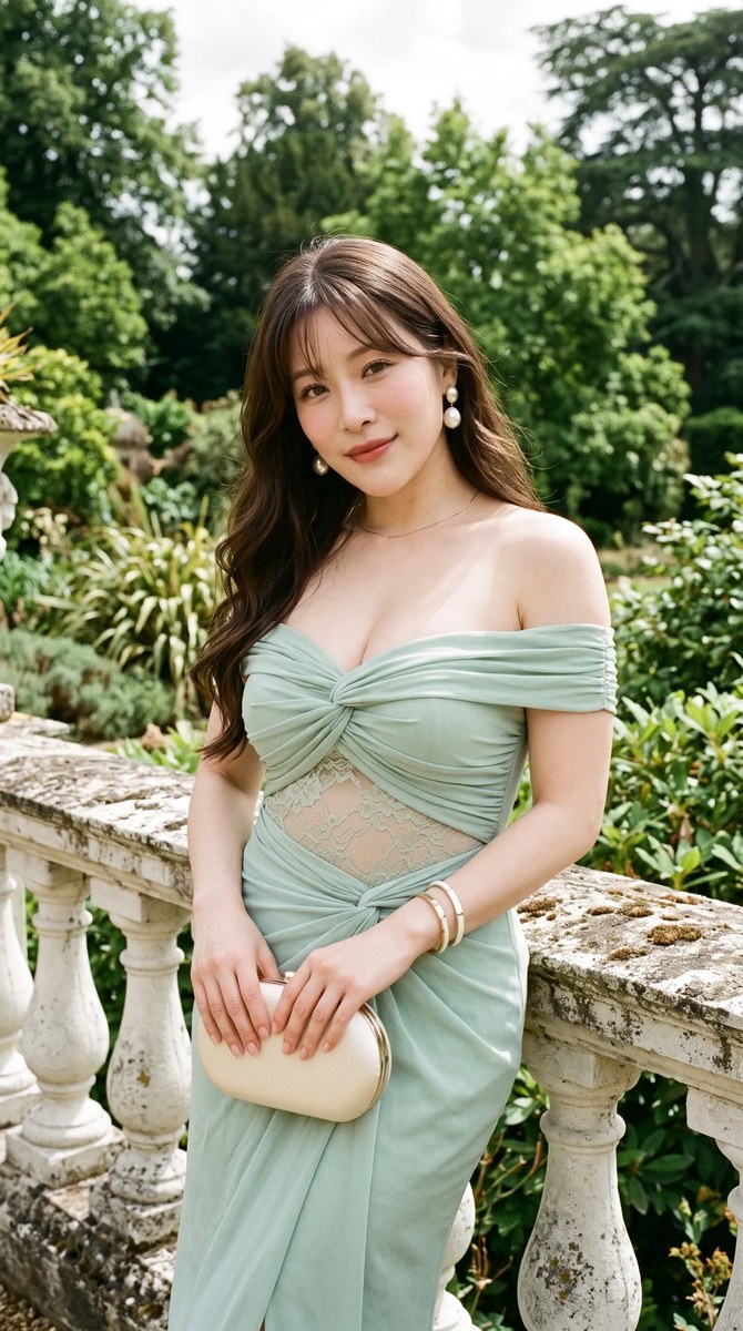 Sage Green Dress Portrait in a European Garden
