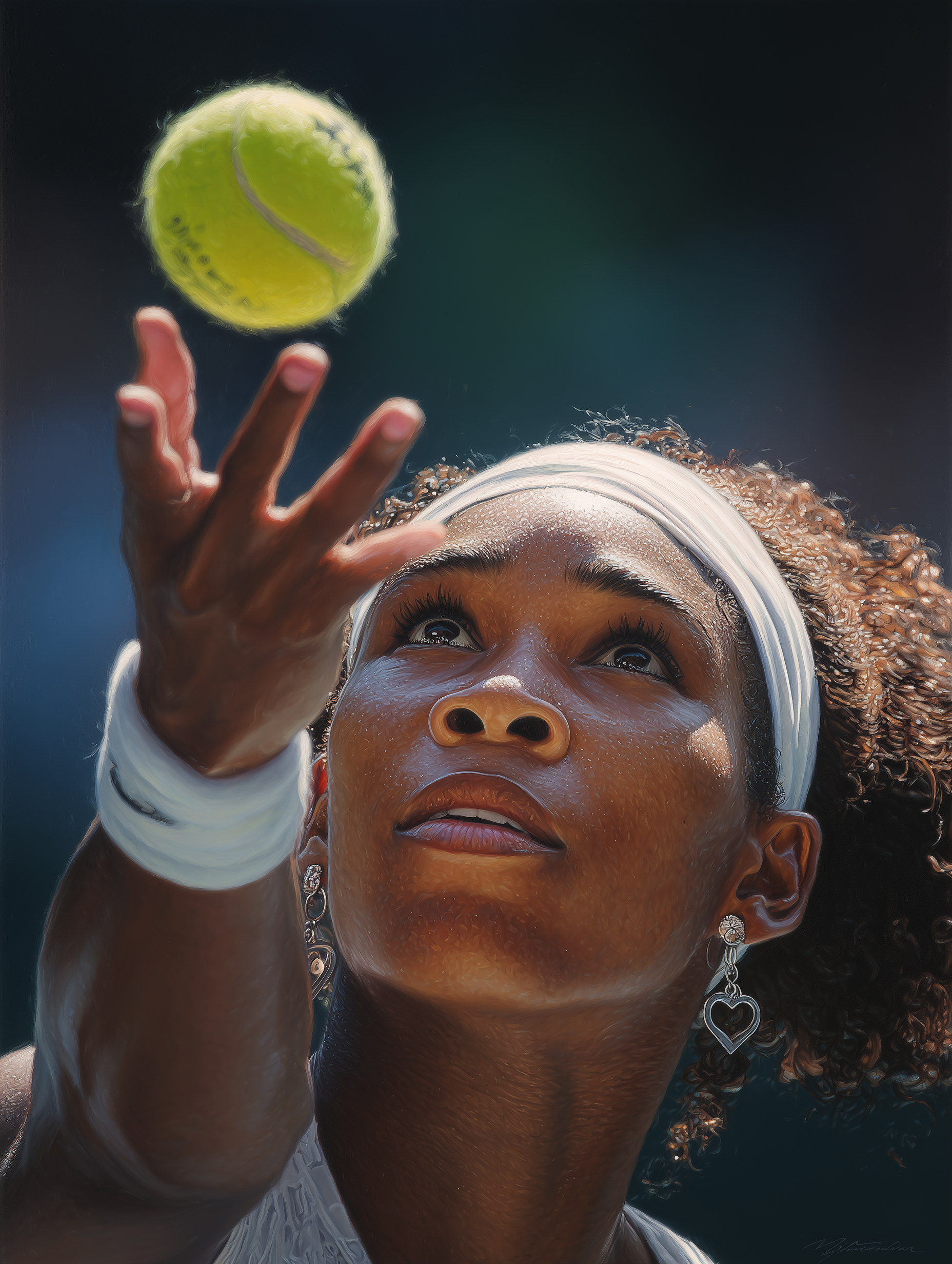 Hyperrealistic Close-Up Portrait of a Tennis Player Serving