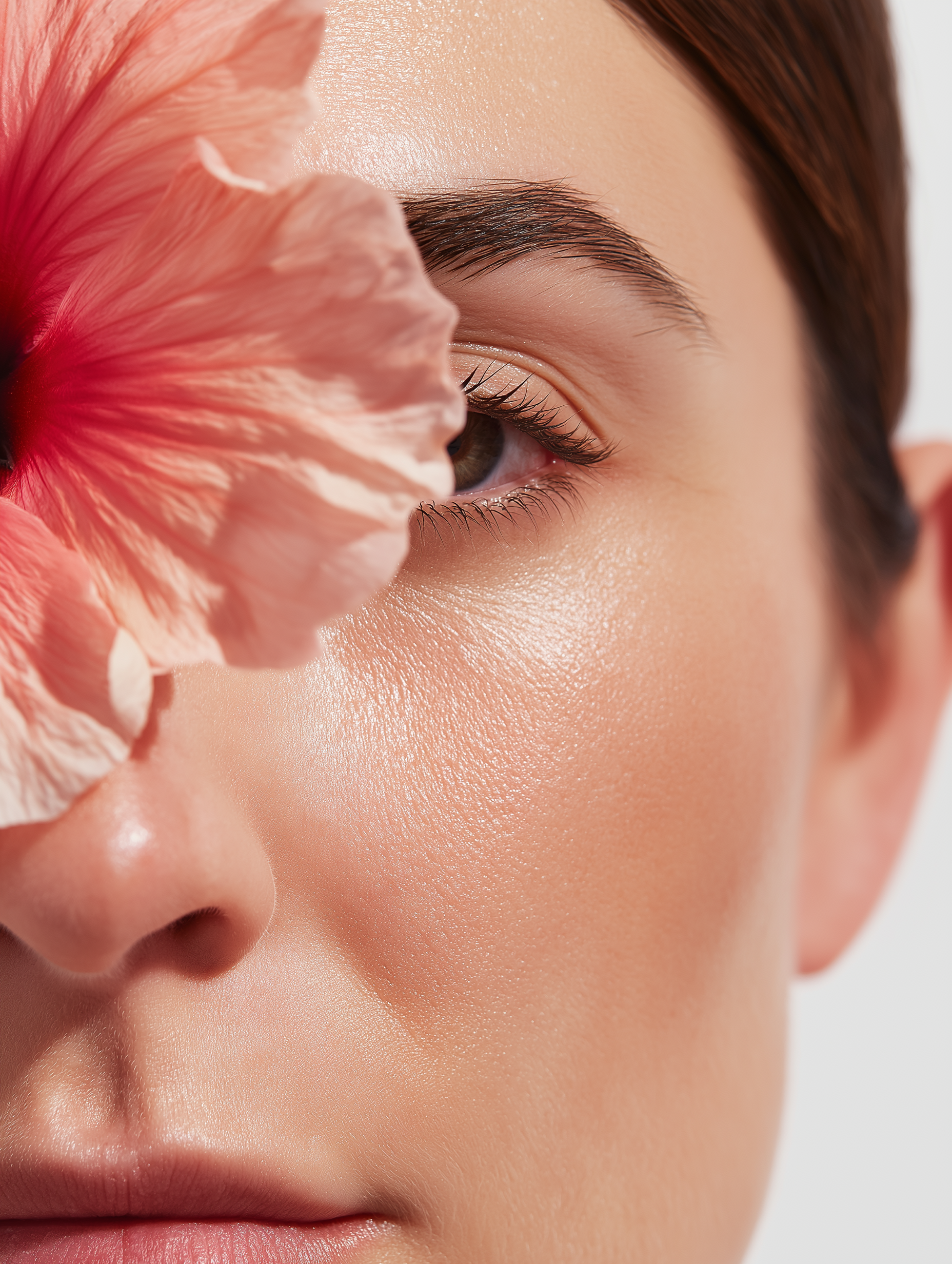Natural Skincare Beauty Portrait with Hibiscus Flower
