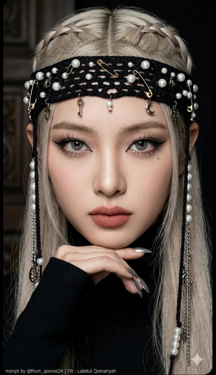 Edgy Korean Glam Portrait with a Pearl Crochet Headpiece