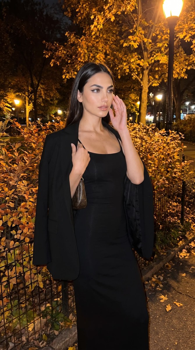 Nighttime Autumn Park Flash Portrait