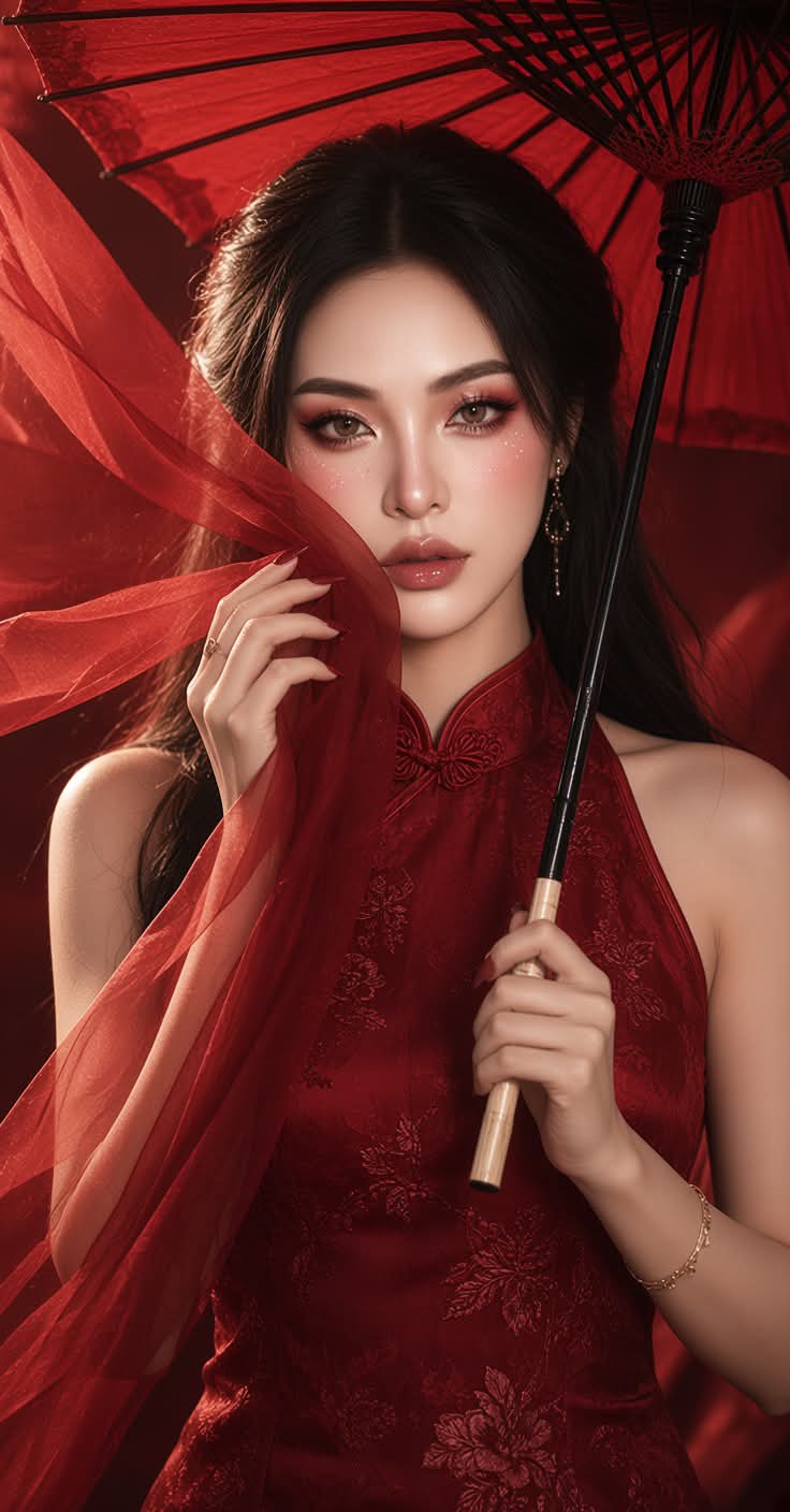 Dramatic Red Cheongsam Portrait output 5