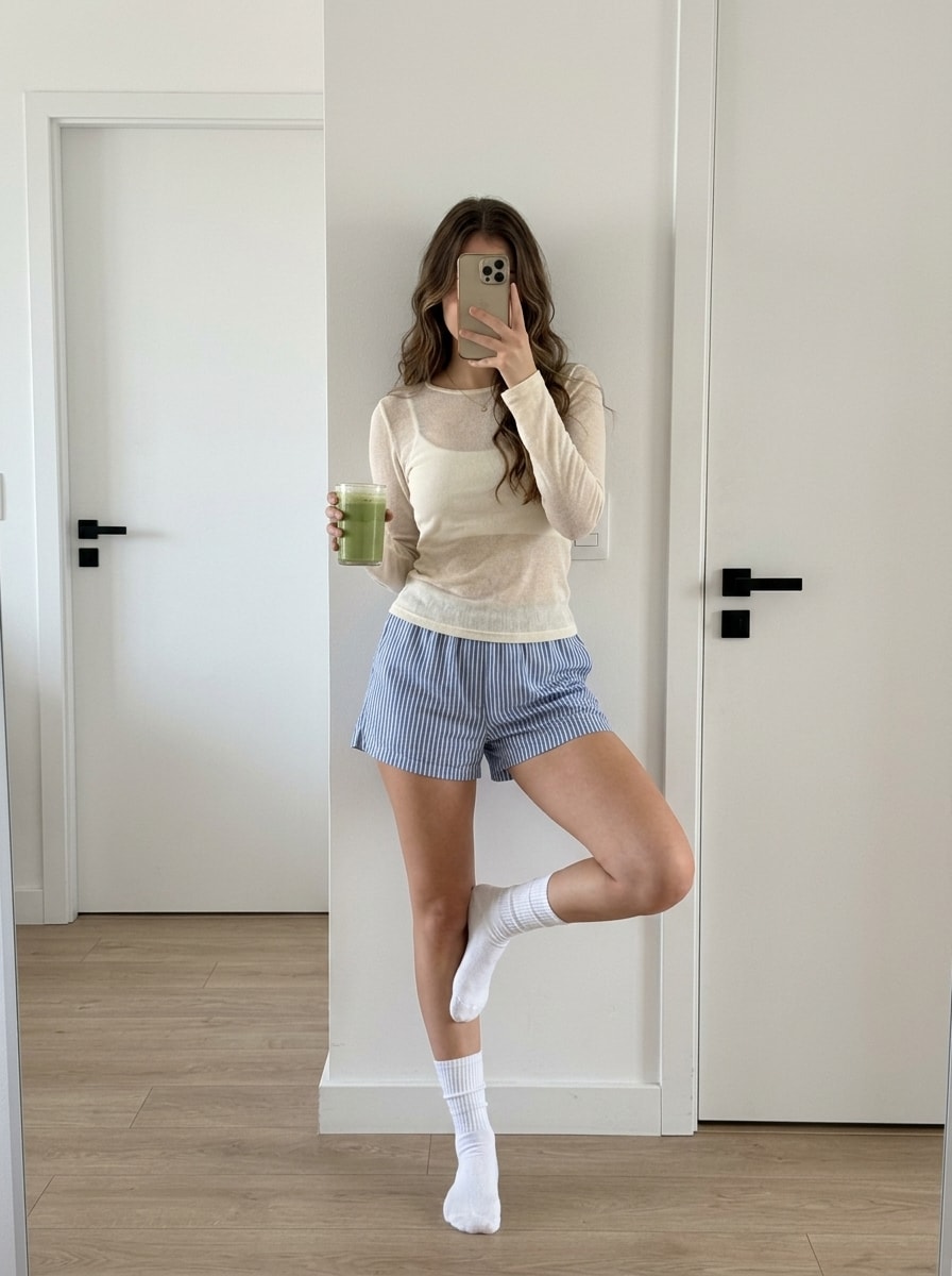 Cozy Minimalist Matcha Mirror Selfie