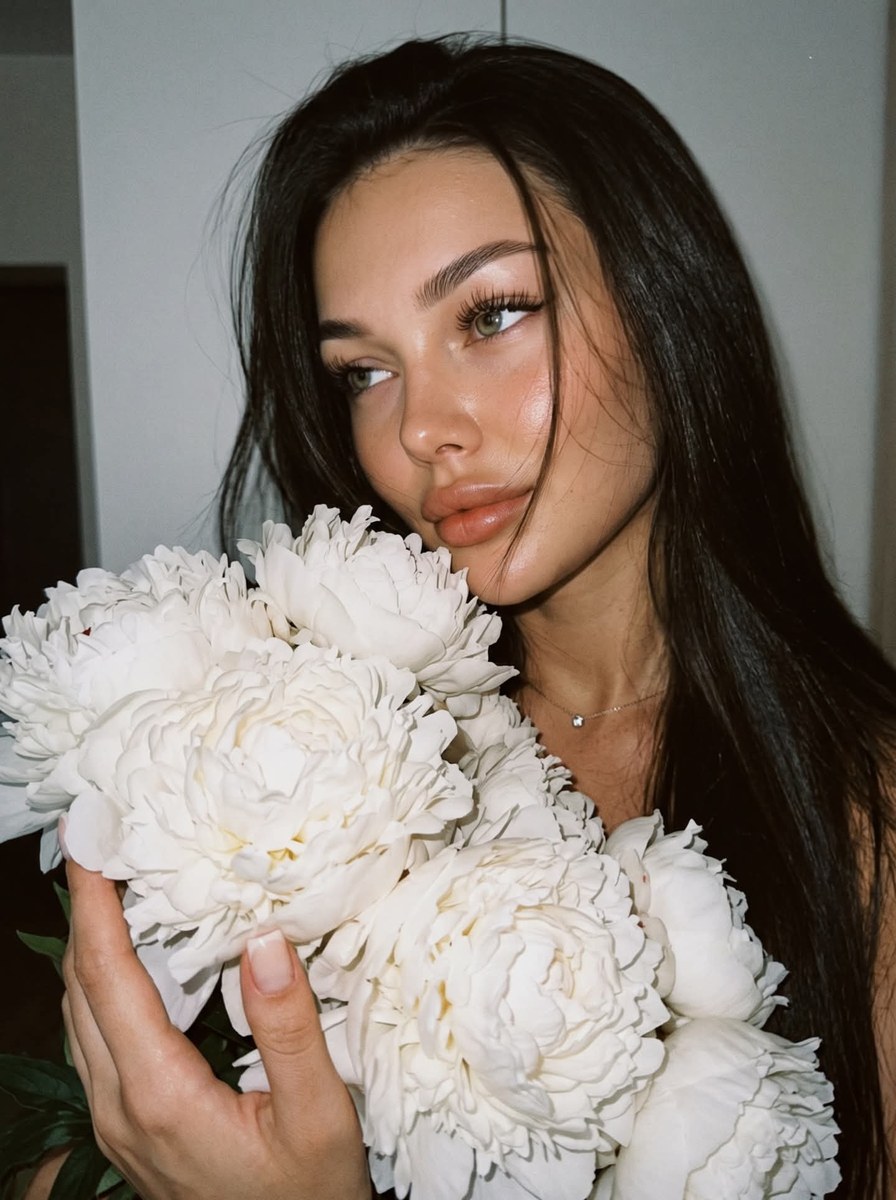 Spontaneous Selfie with White Peonies output 2