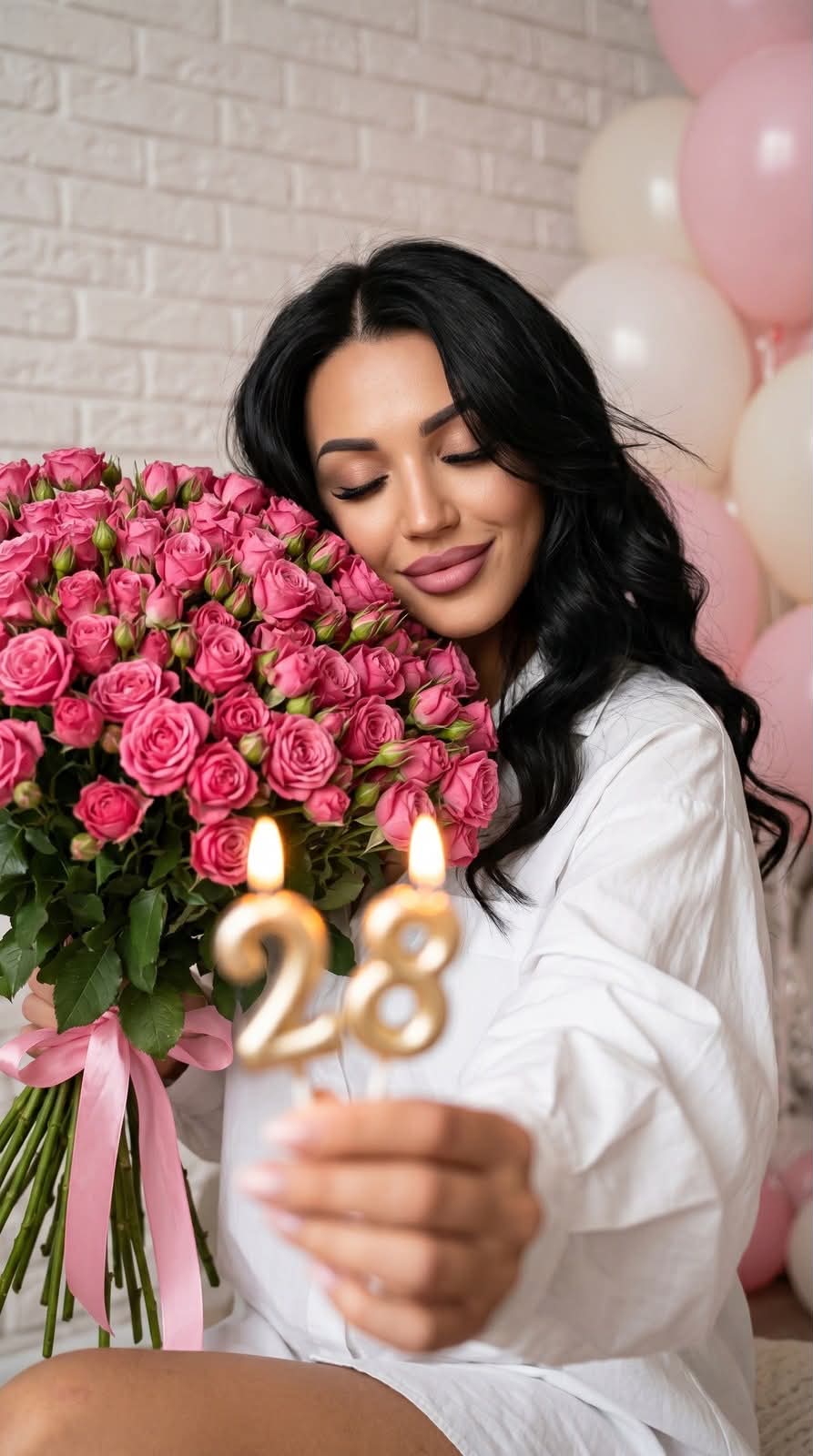 Cozy Birthday Portrait with Roses and Candlelight