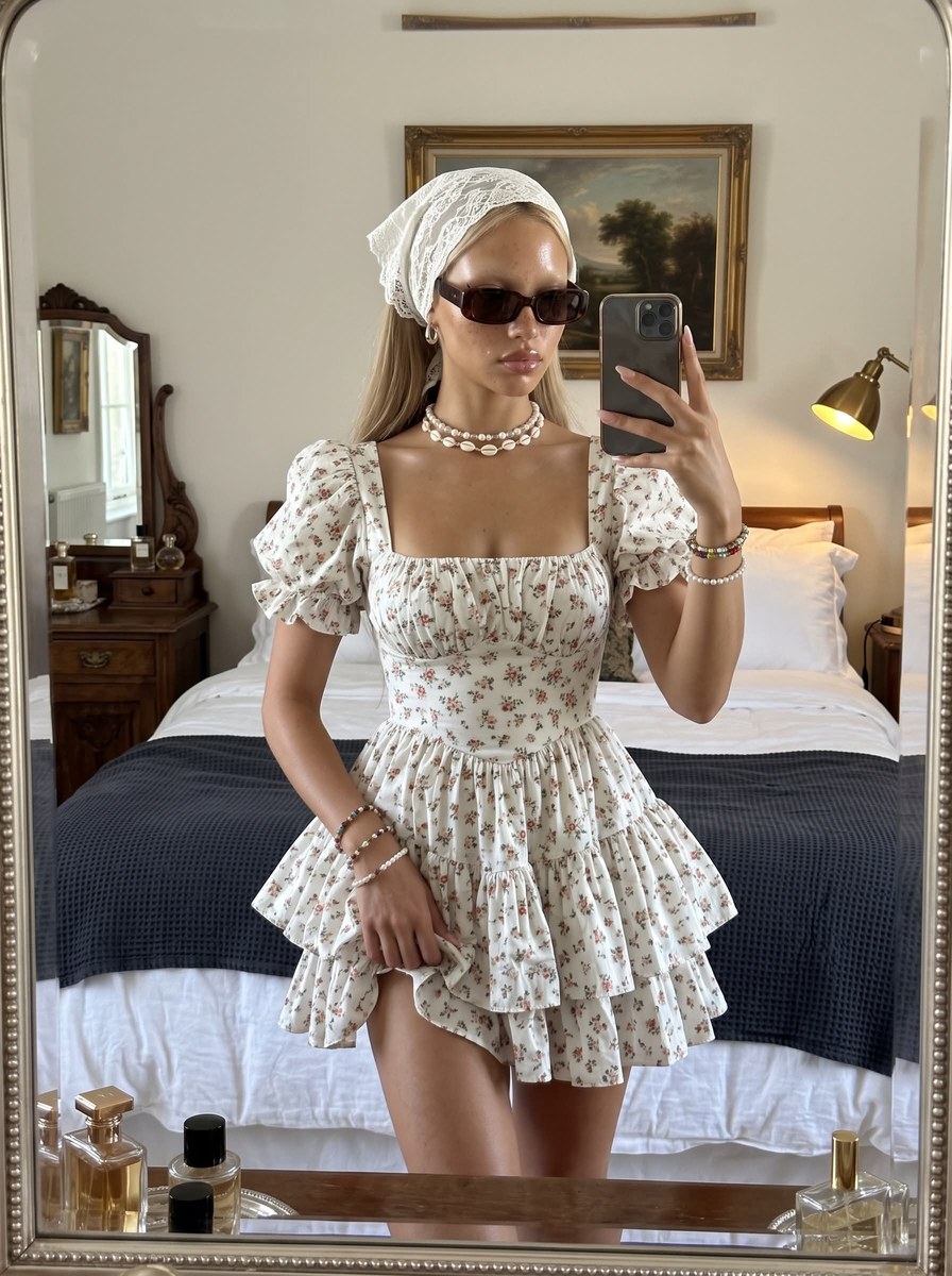Coquette Cottagecore Mirror Selfie output 1