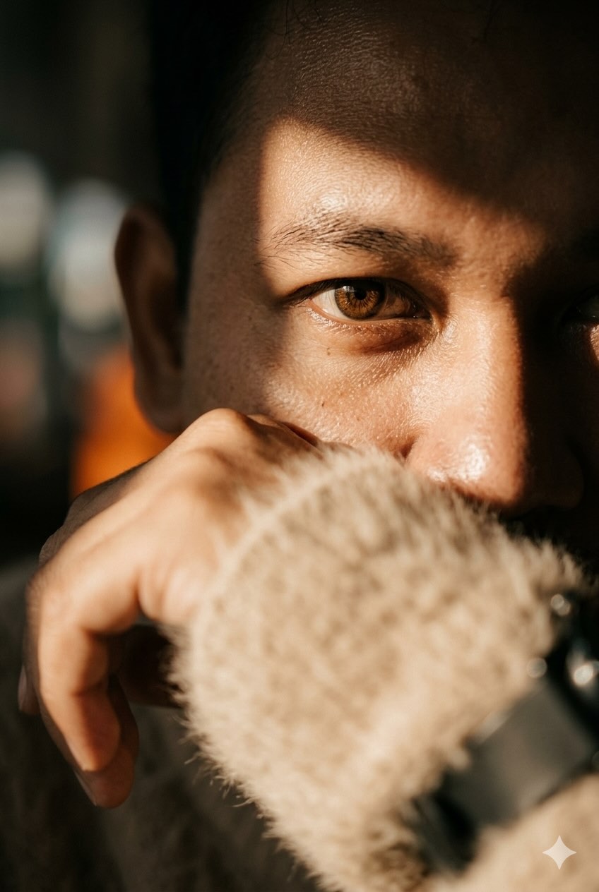 Cinematic Amber-Eye Close-Up Portrait