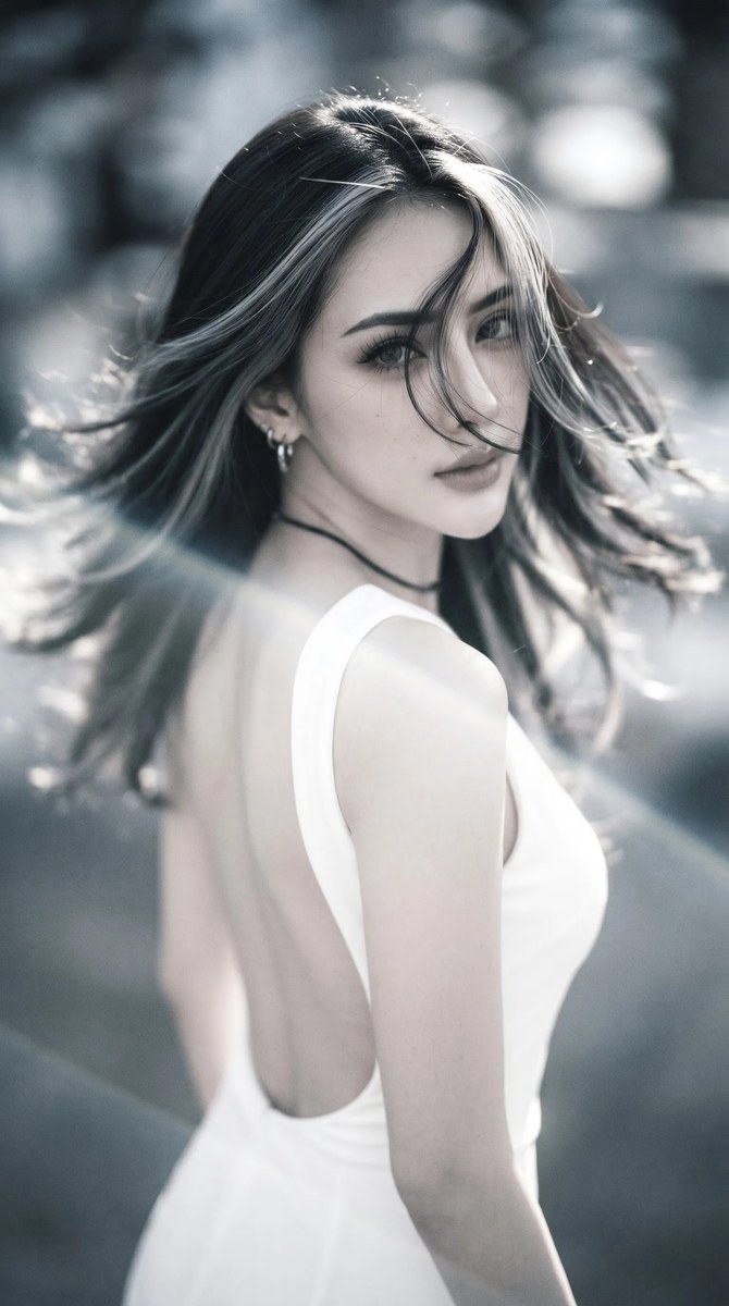 Cinematic Portrait of an Asian Woman in a White Dress