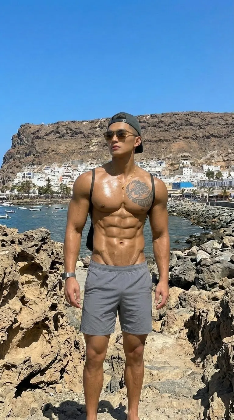 Athletic Korean Man on a Rocky Coastline output 1