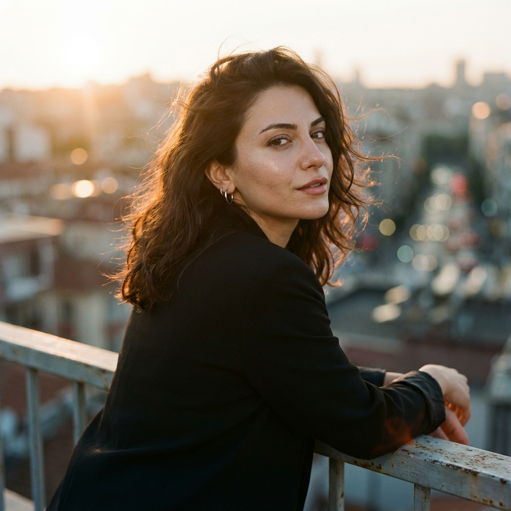 Rooftop Sunset Lookback (half-body) output 1