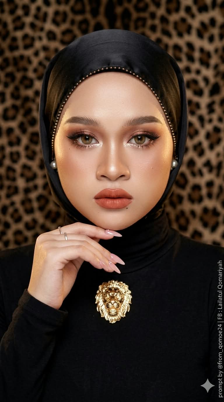 Femme Fatale Hijab Portrait with Latte-Douyin Glam output 2