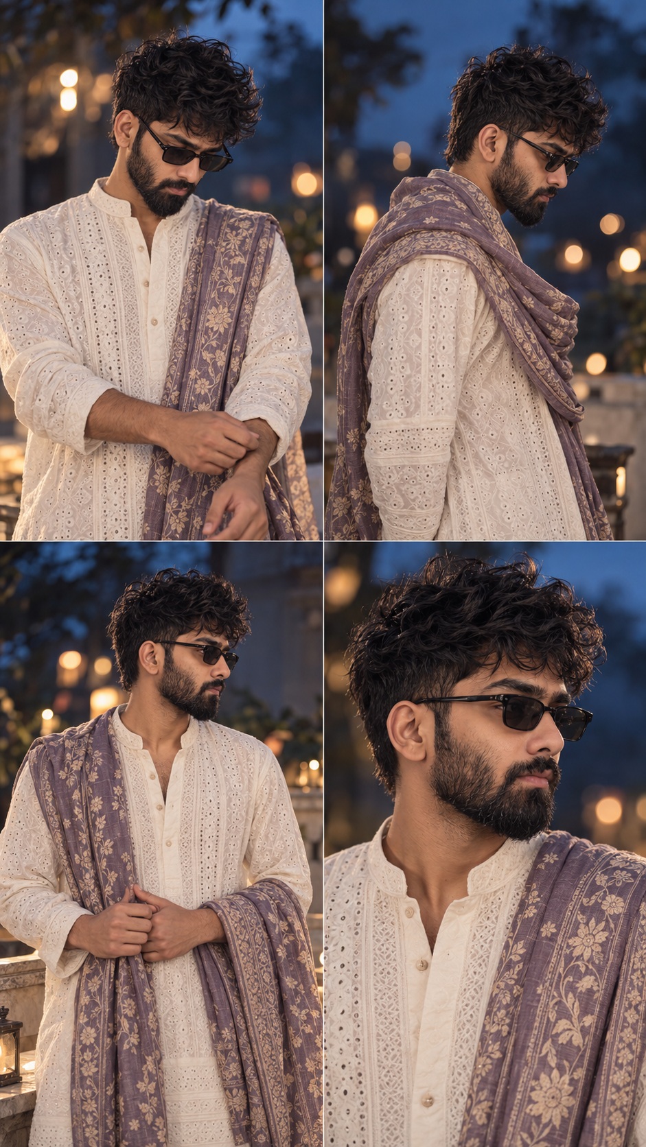 Blue-Hour Chikankari Portrait Collage