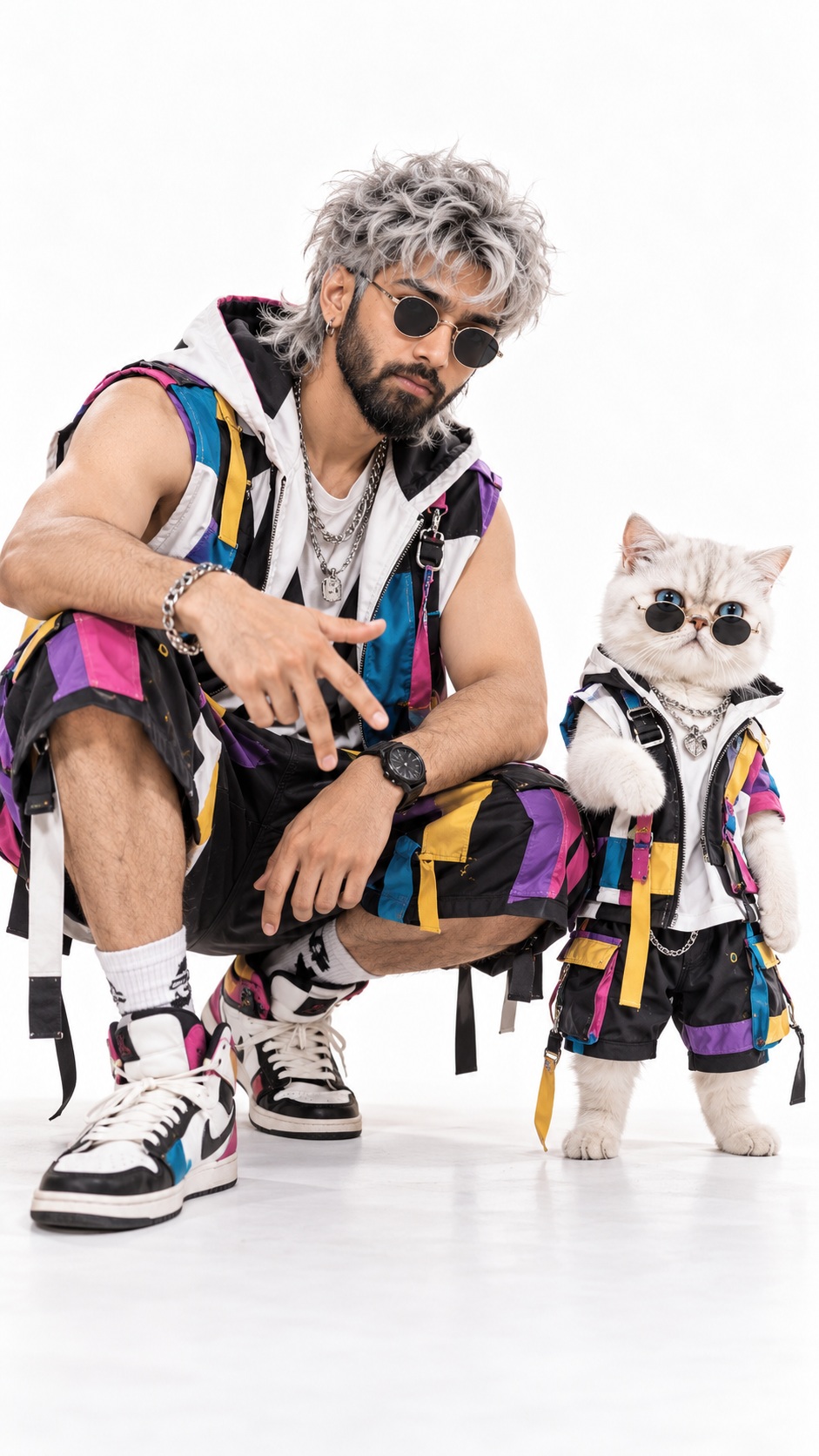 Man and Cat in Matching Streetwear