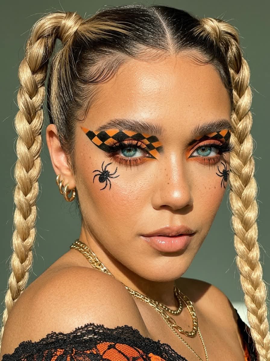 Halloween Checkerboard Spider Makeup Beauty Editorial