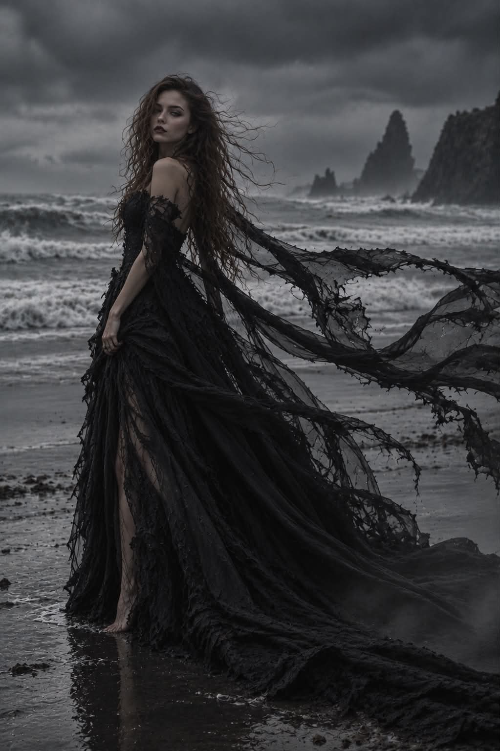 Gothic Woman on a Stormy Shore output 2