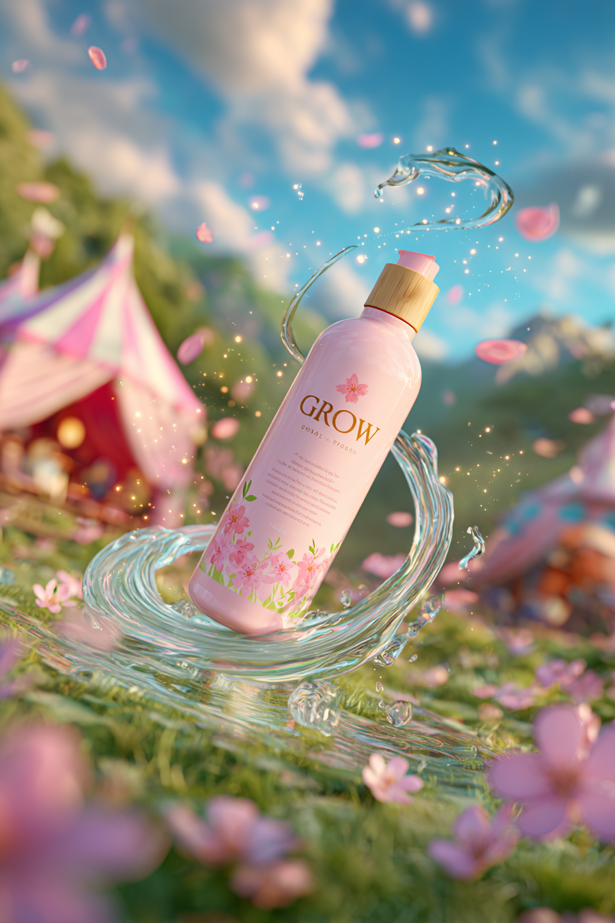 Whimsical Hair Conditioner Product Scene in a Magical Garden