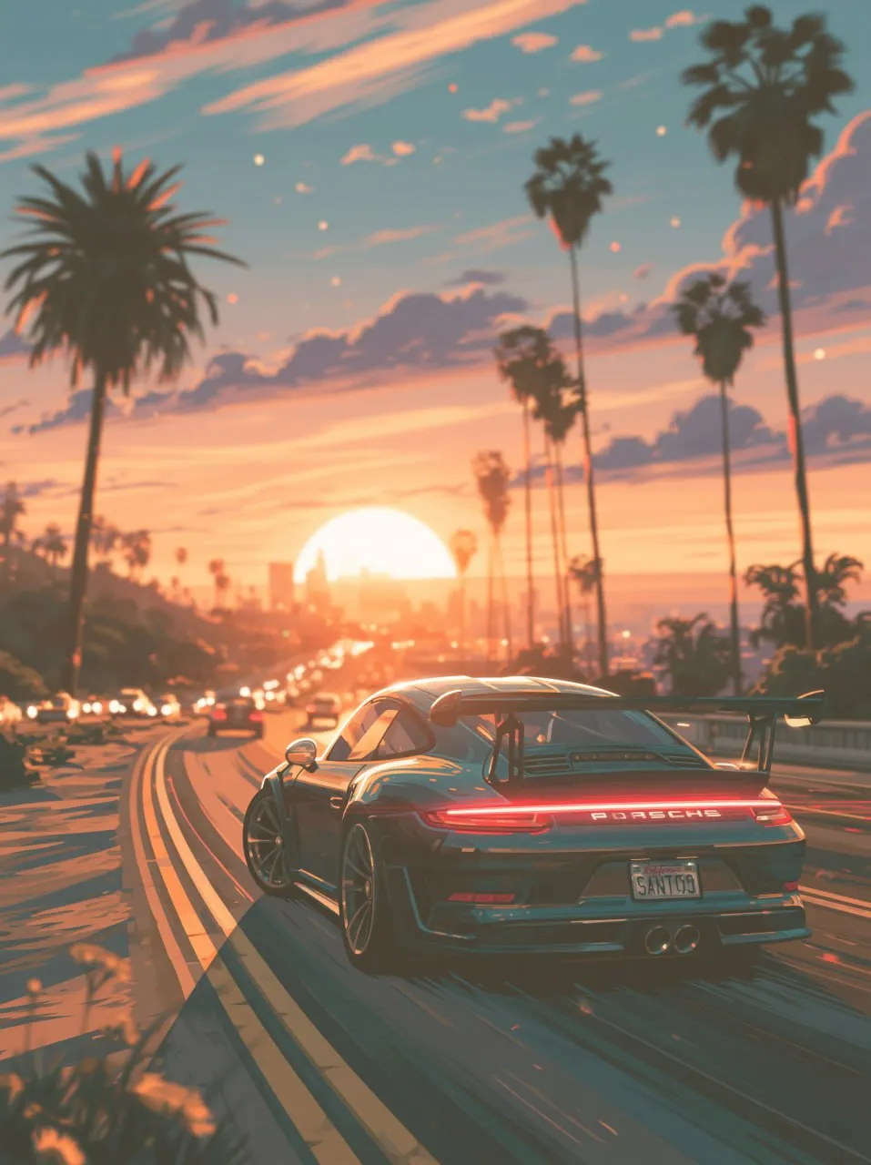 GTA V-Style Sports Car at Sunset output 2
